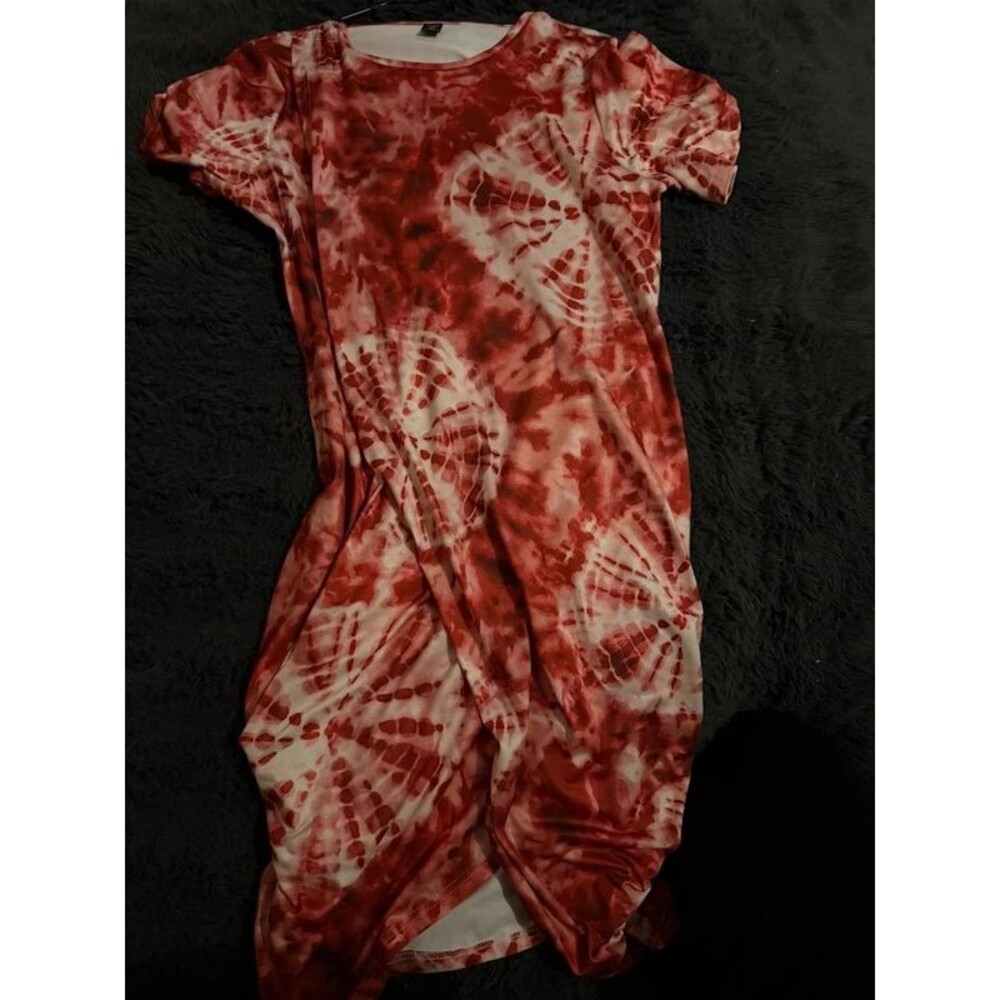 SHEIN Curve 1XL Red Tie Dye Floral Bodycon Midi Dress